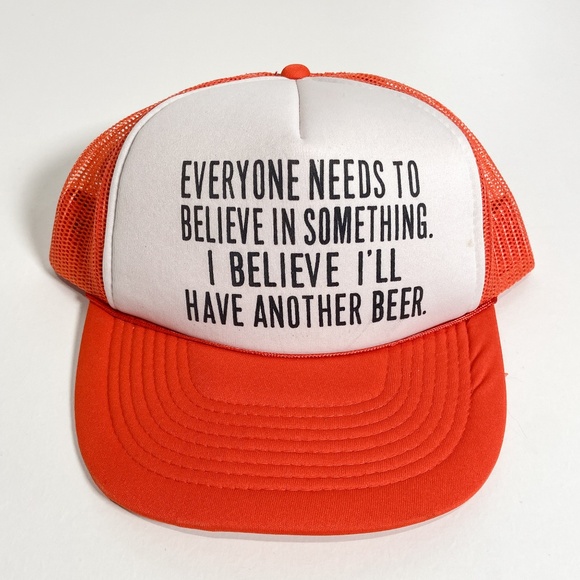 Vintage Reddish Orange Trucker Hat Mesh Snapback Beer Drinking Funny Novelty - Picture 1 of 15